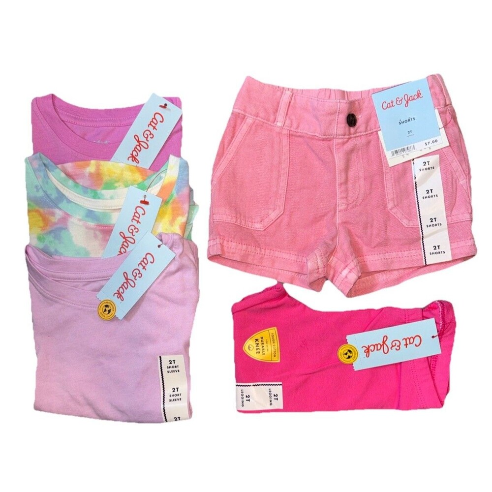 Cat & Jack Baby Girl 2T 5pc Clothing Lot Tops Shorts Leggings NWT